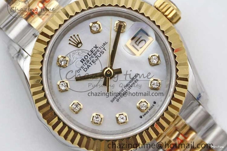 MiroTime 0105 Datejust 28mm 279179 SS YG TWF Best Edition White Diamonds Markers Dial on SS YG Jubilee Bracelet NH SunProtective 2144